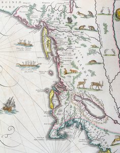 Kaart die de oostkust van Noord-Amerika toont, 1647